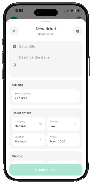 FixrBuddy mobile new maintenance ticket form